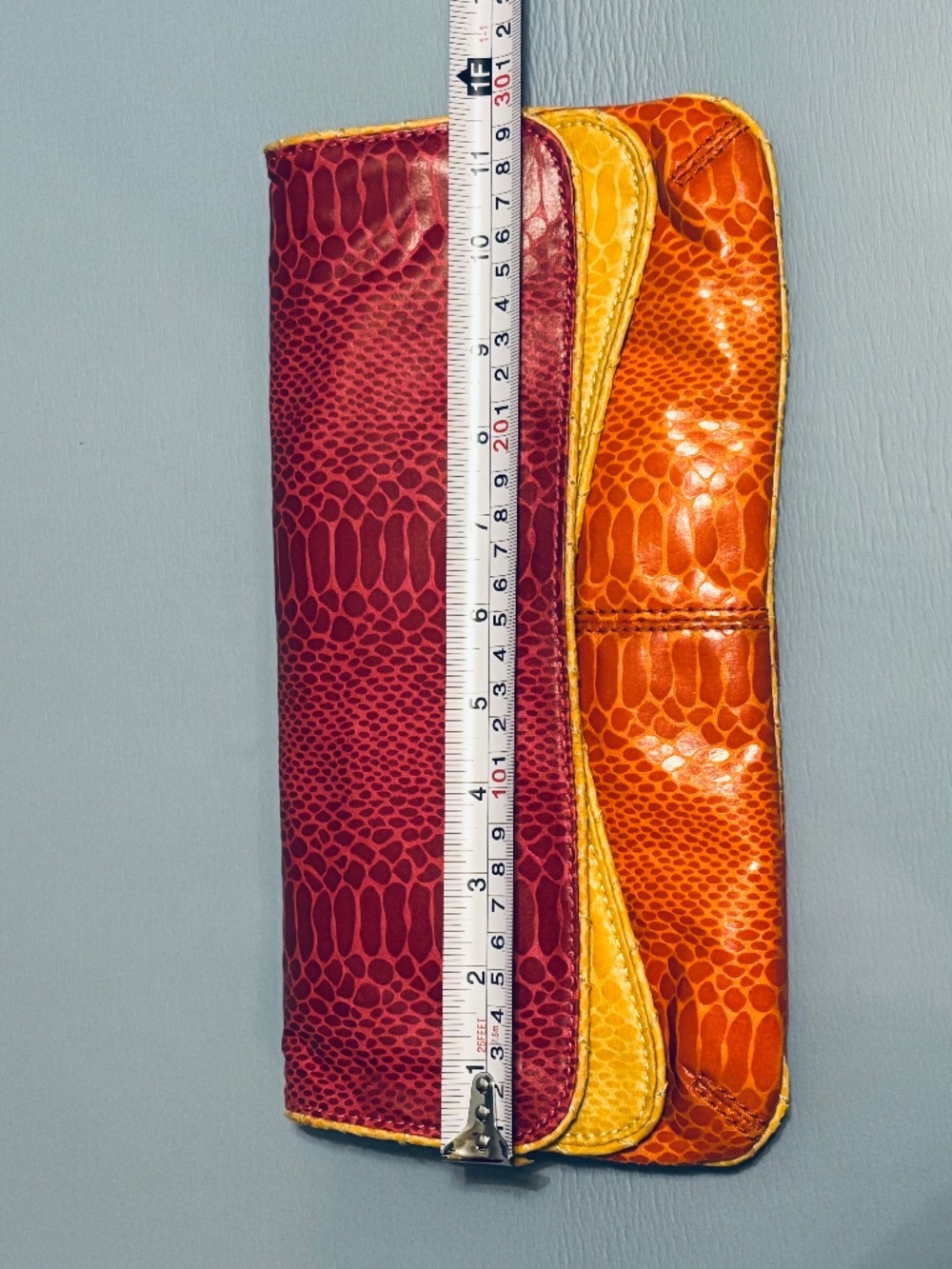 Nine West Clutch Color Block Yellow/Orange Faux Leather - Picture 9 of 10